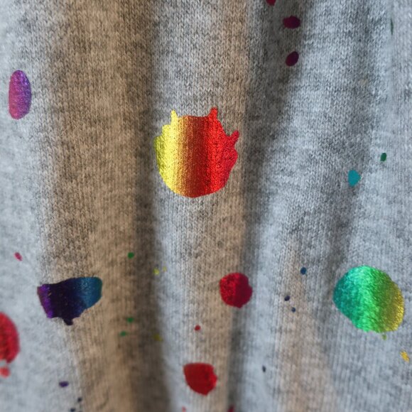 NWT Womens Tina Demel Gray Paint Splash Scarf W/Gray Fox Fur Ball - Picture 3 of 7